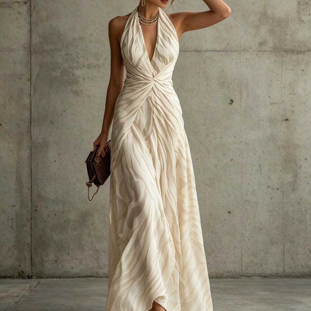 Zara Summer Halter Pleated Maxi Dress